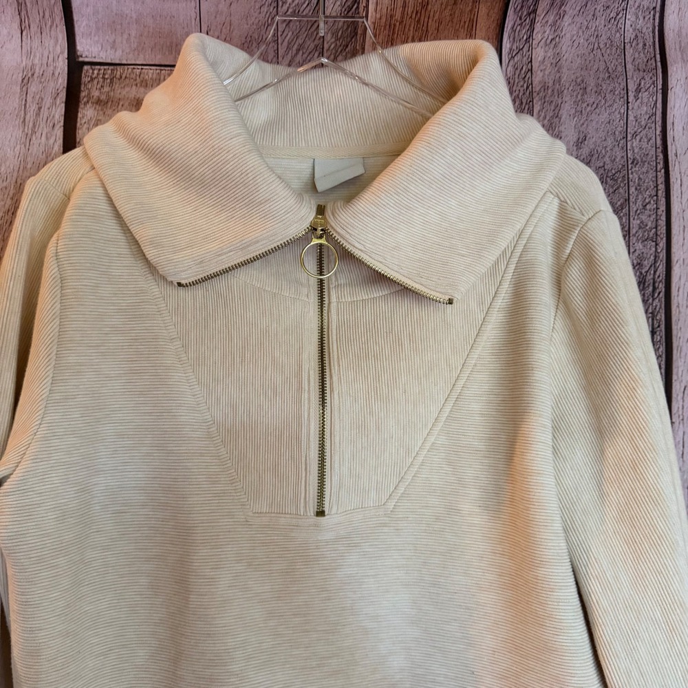 Varley Vine Half Zip Ottoman Pullover Oatmeal Beige Sweatshirt Athleisure Medium - Picture 3 of 10
